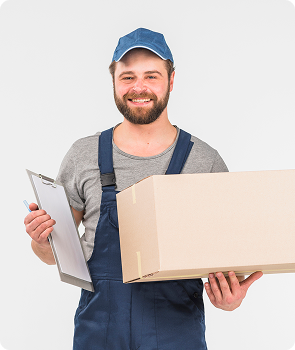 delivery man with box clipboard